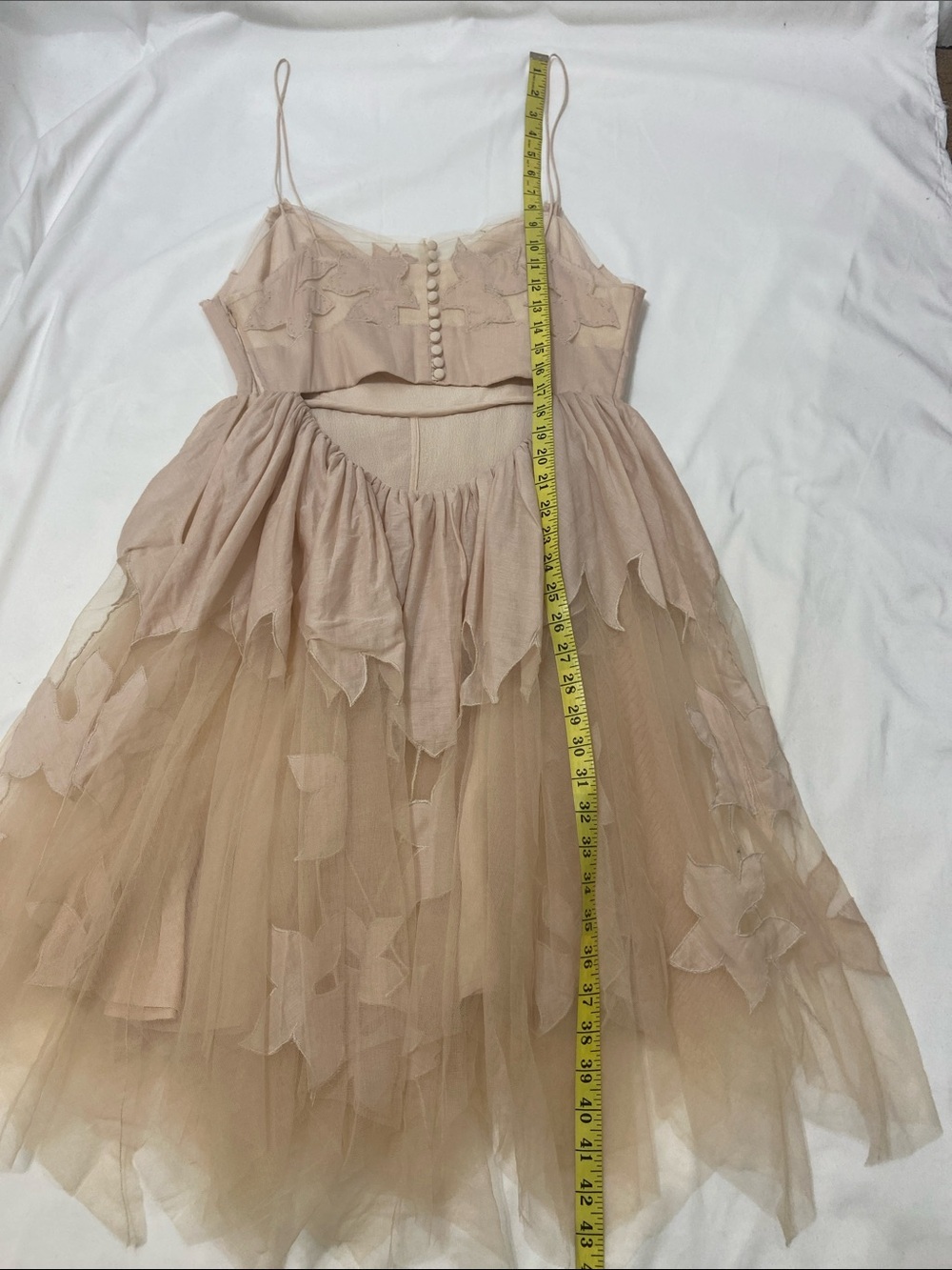 Free People Women’s Peach/Pink Lace Tulle Dress with Ruffle Peplum. Size- 8 - Picture 4 of 10